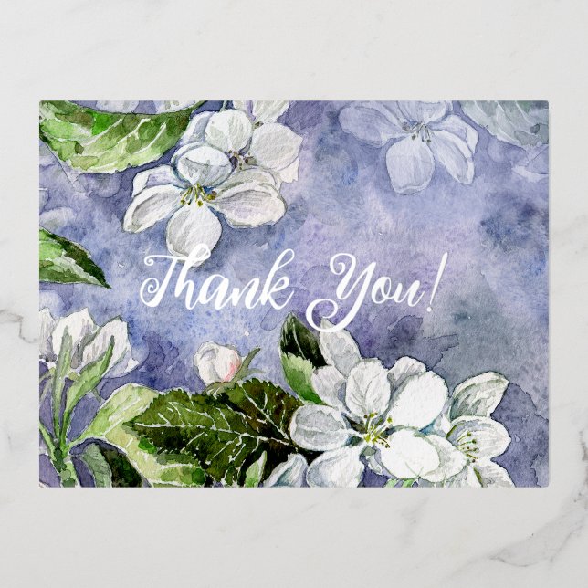 Apple blossom foil holiday postcard (Front)