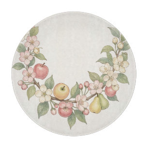 Apple Blossom Fruit Wreath Botanical Cutting Board