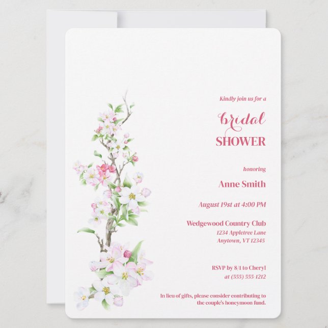 Apple Blossom Fully Customisable Bridal Shower  Invitation (Front)