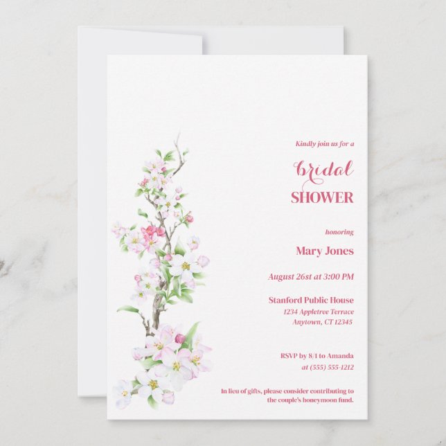 Apple Blossom Fully Customisable Bridal Shower  Invitation (Front)