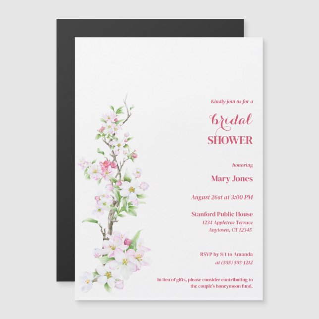Apple Blossom Fully Customisable Bridal Shower  Magnetic Invitation (Front/Back)