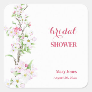 Apple Blossom Fully Customisable Bridal Shower  Square Sticker