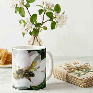Apple Blossom & Honey Bee Macro Photo   Mug