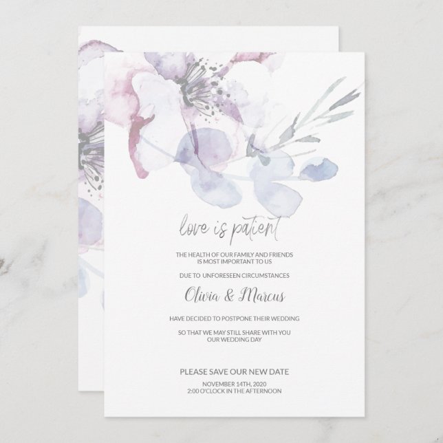 Apple BLossom Love is Patient Wedding Postponement Invitation (Front/Back)