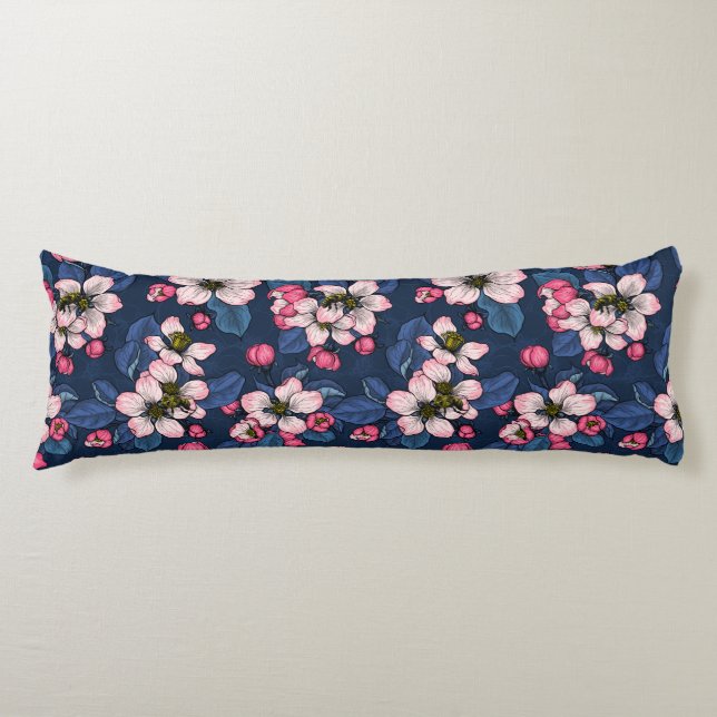 Apple blossom on a dark blue body cushion (Front)