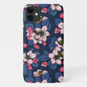 Apple blossom on a dark blue iPhone 11 case