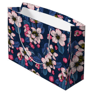 Apple blossom on a dark blue large gift bag