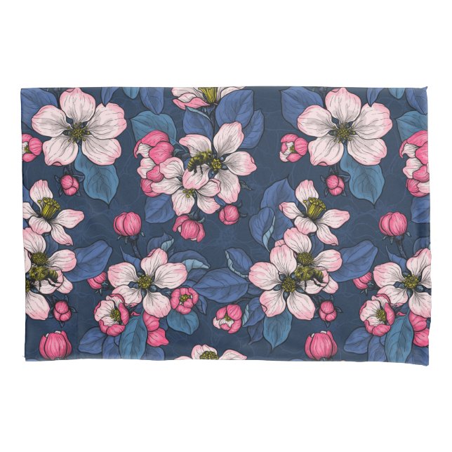Apple blossom on a dark blue pillowcase (Front)