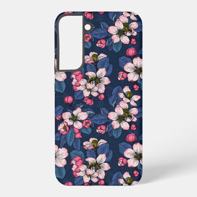 Apple blossom on a dark blue samsung galaxy s22+ case (Back)