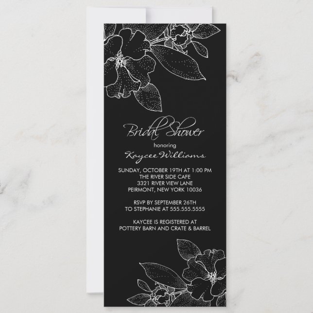Apple Blossom on Black Bridal Shower Invitation (Front)