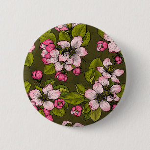 Apple blossom on dark green 6 cm round badge