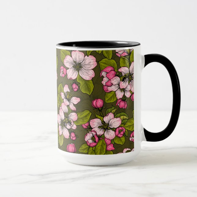 Apple blossom on dark green mug (Right)