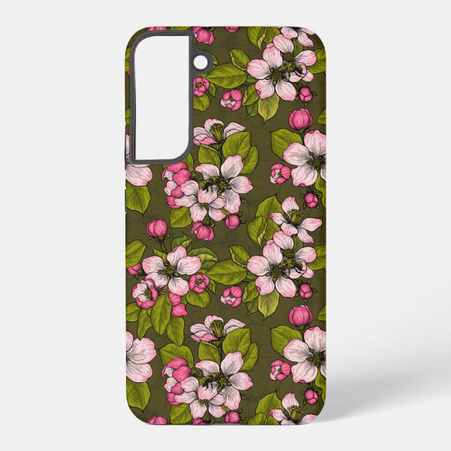 Apple blossom on dark green samsung galaxy s22+ case (Back)