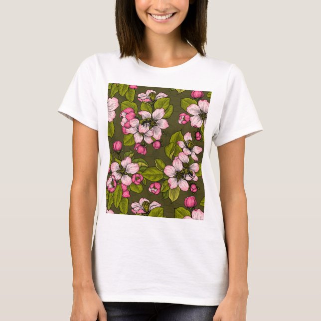Apple blossom on dark green T-Shirt (Front)