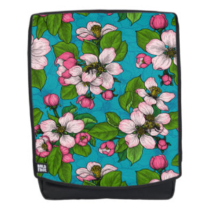 Apple blossom on turquoise backpack