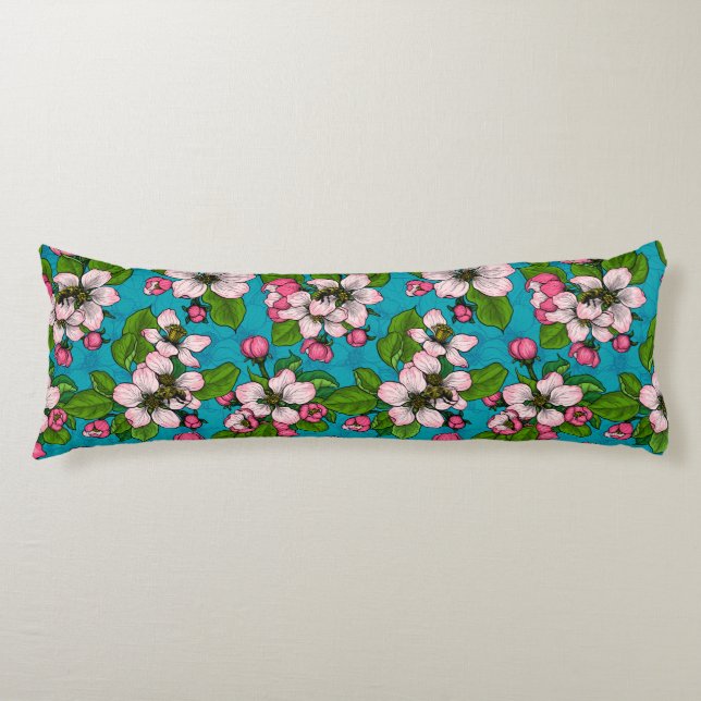 Apple blossom on turquoise body cushion (Front)