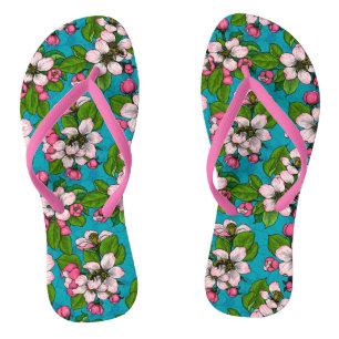 Apple blossom on turquoise flip flops