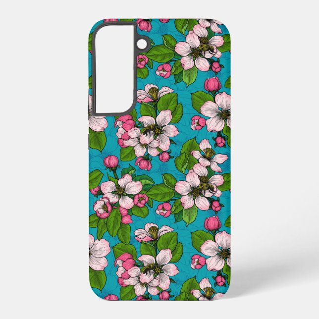 Apple blossom on turquoise samsung galaxy s22+ case (Back)