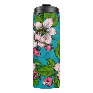 Apple blossom on turquoise thermal tumbler