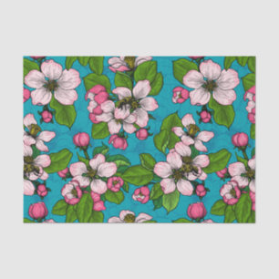 Apple blossom on turquoise tissue paper