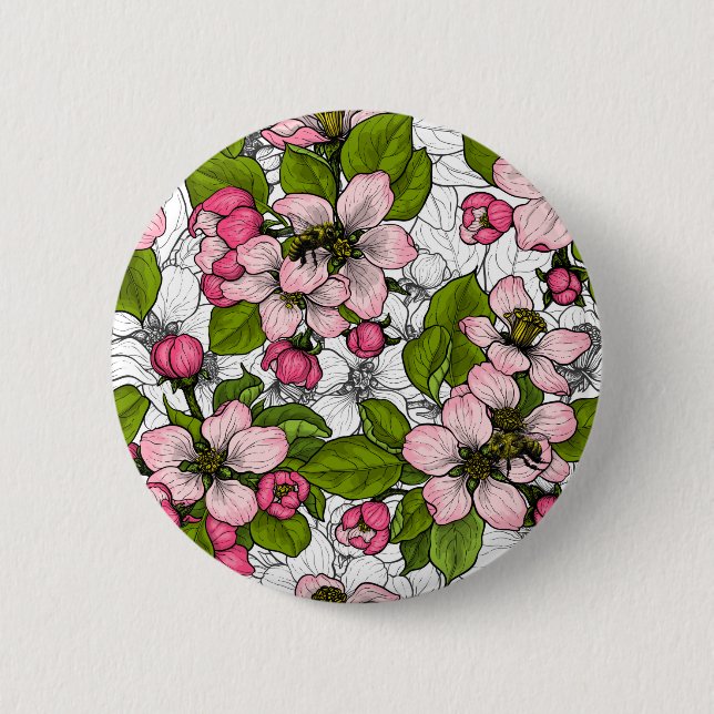Apple blossom on white 6 cm round badge (Front)