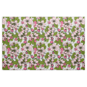 Apple blossom on white fabric