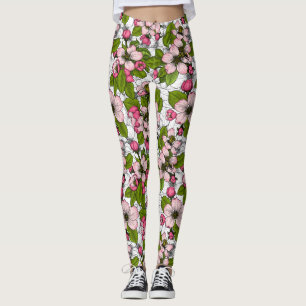 Apple blossom on white leggings