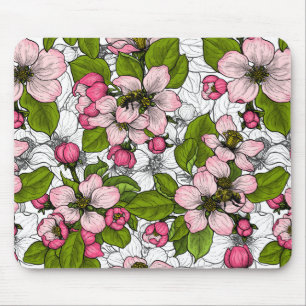 Apple blossom on white mouse mat