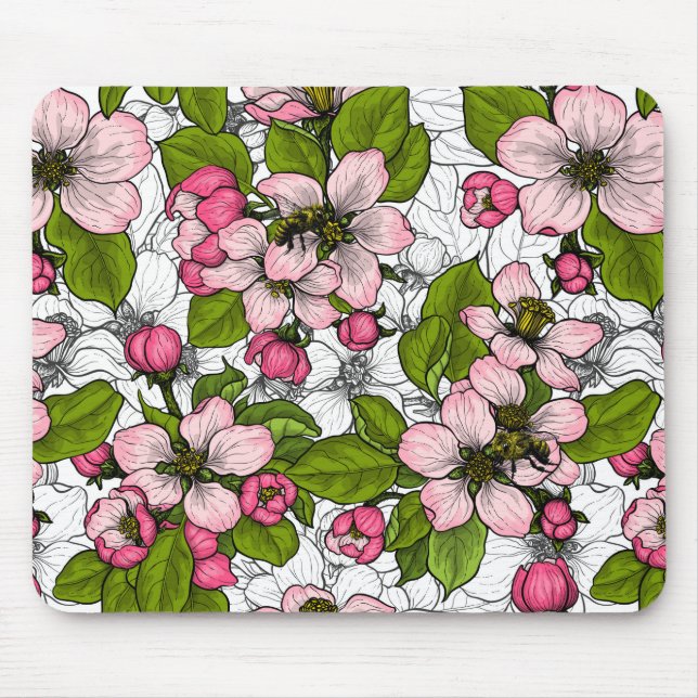 Apple blossom on white mouse mat (Front)