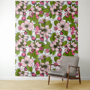 Apple blossom on white tapestry