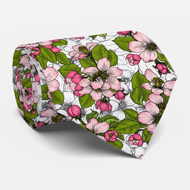 Apple blossom on white tie (Rolled)