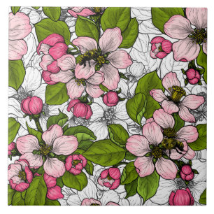 Apple blossom on white tile