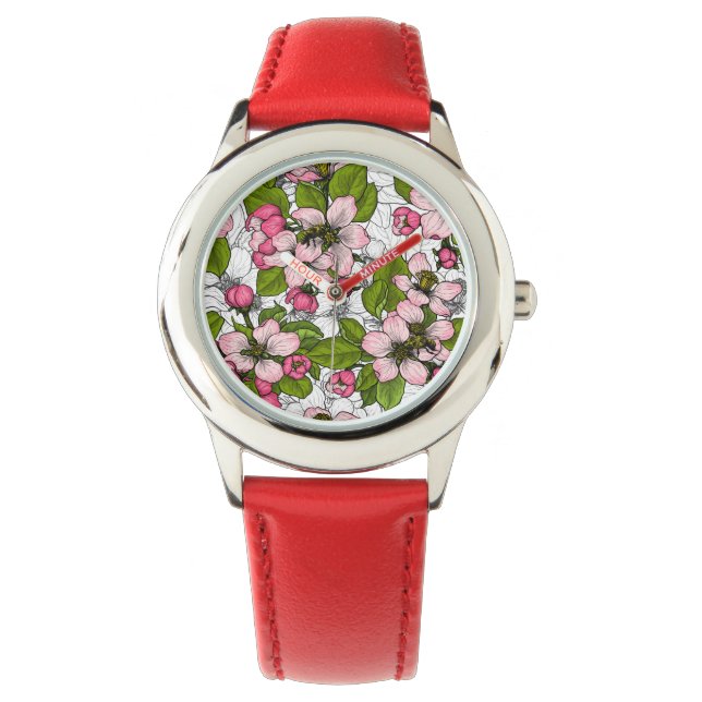 Apple blossom on white watch (Front)