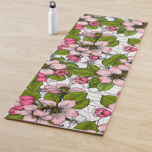 Apple blossom on white yoga mat (In Situ)
