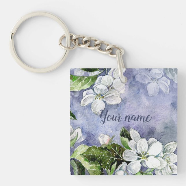 Apple blossom Rectangle (double-sided) Key Ring (Front)