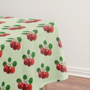Apple Blossom & Red Fruits on Light Sage Green Tablecloth