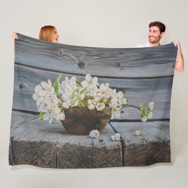 Apple Blossom Still Life – Original Fine Art Print Fleece Blanket (In Situ)