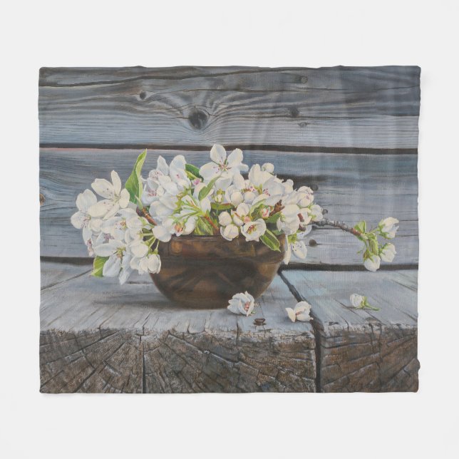 Apple Blossom Still Life – Original Fine Art Print Fleece Blanket (Front (Horizontal))