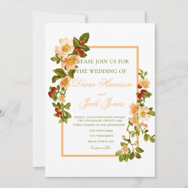 Apple Blossom Watercolor Stems Wedding Invitation (Front)