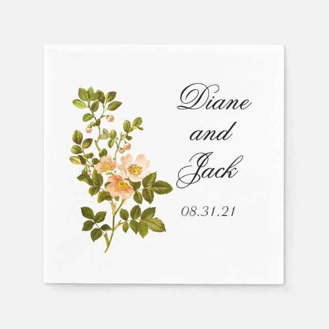 Apple Blossom Watercolor Stems Wedding Napkin (Front)