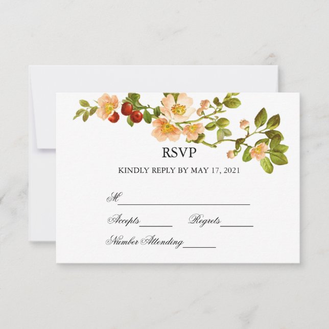 Apple Blossom Watercolor Stems Wedding RSVP Card (Front)