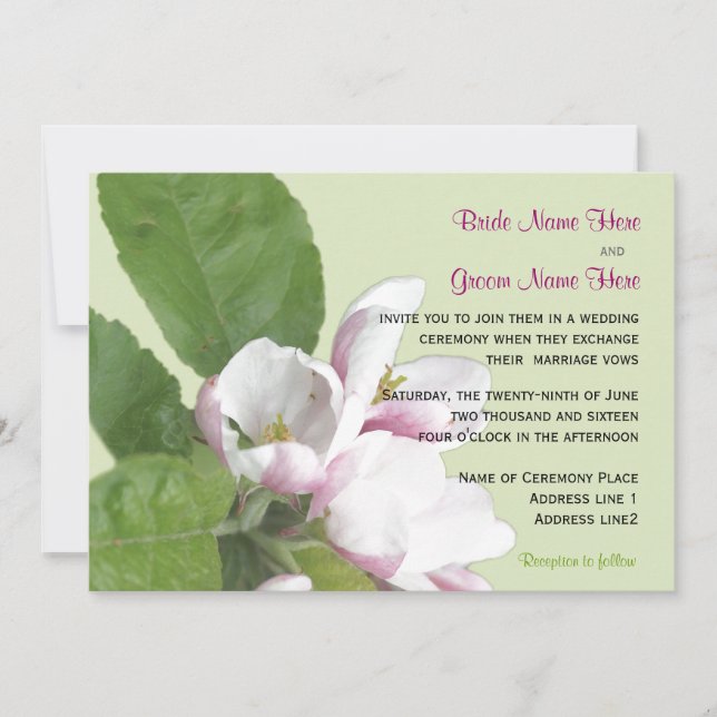 Apple blossom wedding invitation (Front)