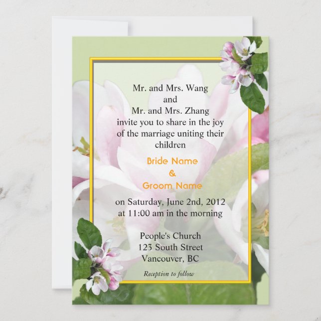 Apple blossom wedding invitations (Front)