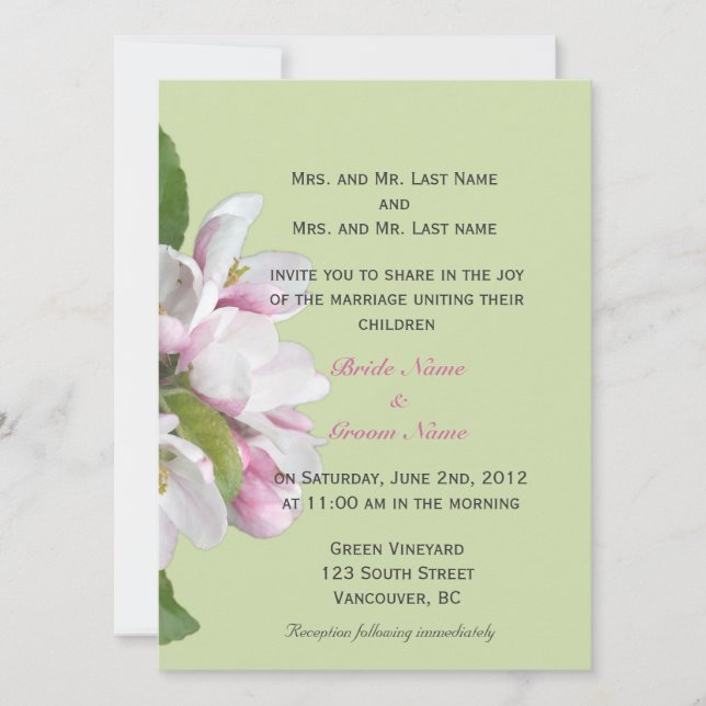 Apple blossom wedding invitations (Front)