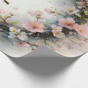 Apple Blossom Wreath Watercolor Wrapping Paper
