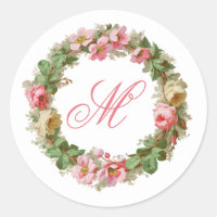 Apple Blossoms and Roses Wreath w/Monogram