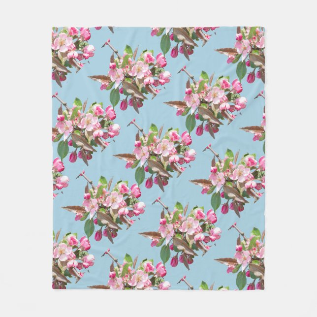 Apple Blossoms Branch Fleece Blanket (Front)