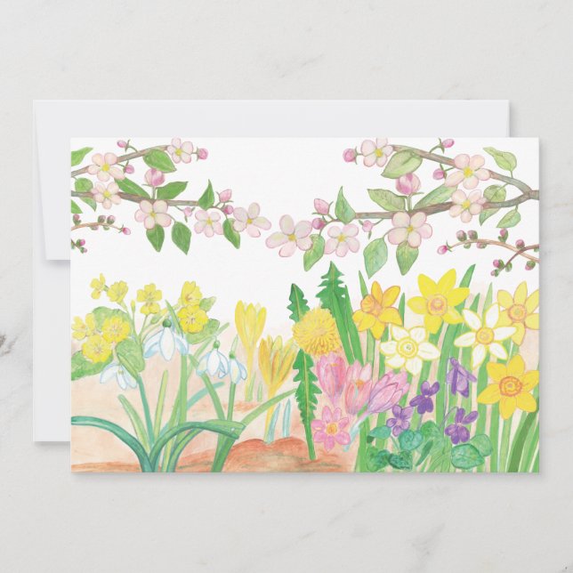 Apple Blossoms & Spring Flowers Illustration Thank You Card (Front)