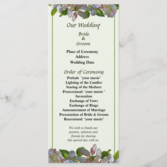 Apple Blossoms Wedding Program Programme (Front)