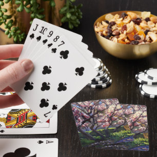 Apple Blossoms with Red Purple White Blue Green Playing Cards